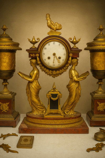 Pendule Empire dorée – rachat d'antiquités Paris